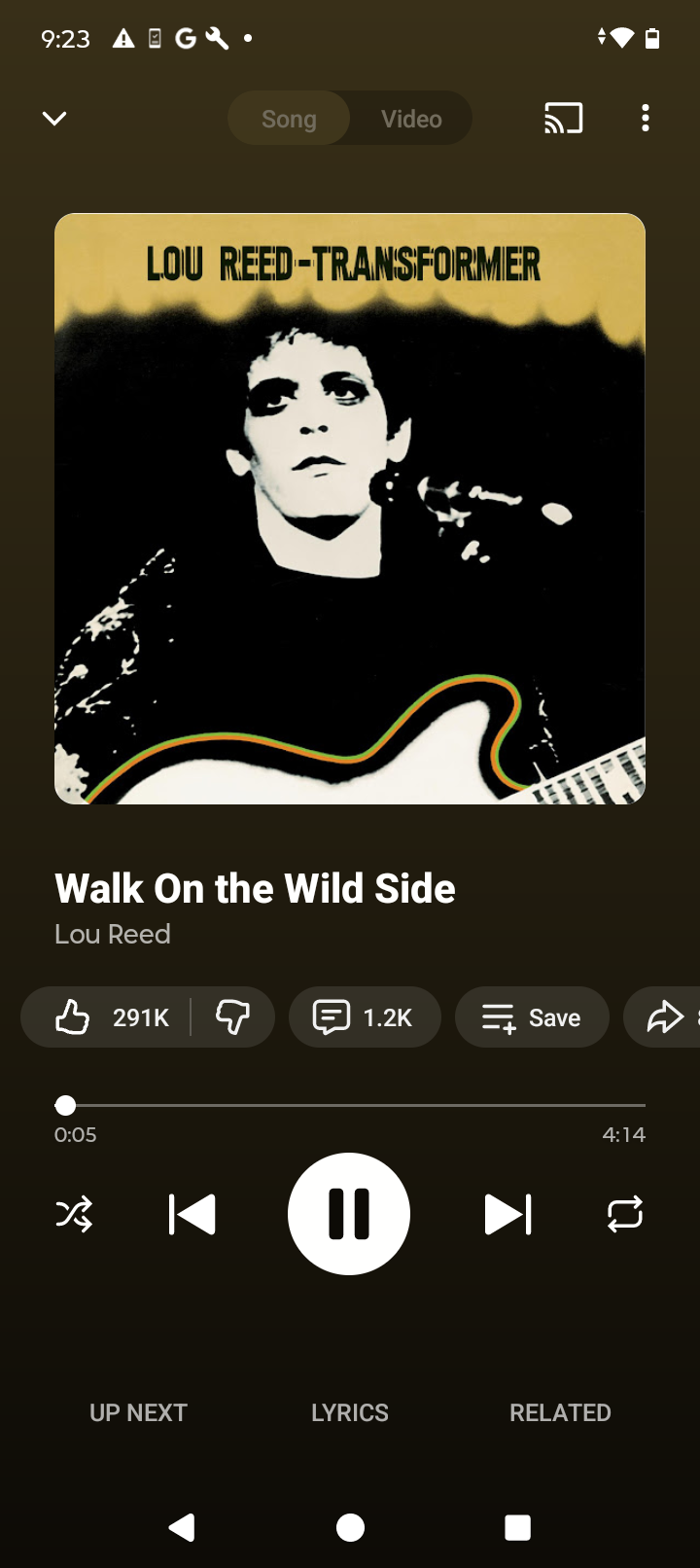 YouTube Music player screen